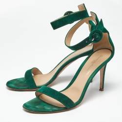 Pre Owned Gianvito Rossi Green Suede Portofino Ankle Strap Sandals Size 41