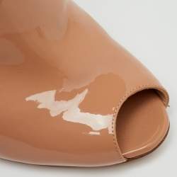 Pre Owned Gianvito Rossi Beige Patent Leather Peep Toe Mules Size 40
