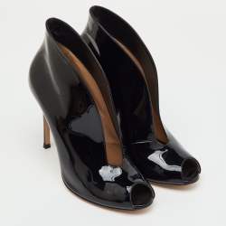 Pre Owned Gianvito Rossi Black Patent Leather Vamp Booties Size 39.5