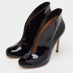 Pre Owned Gianvito Rossi Black Patent Leather Vamp Booties Size 39.5