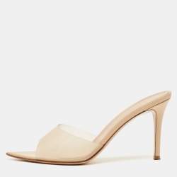 Pre Owned Gianvito Rossi Beige PVC Elle Slide Sandals Size 40
