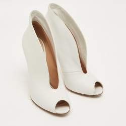 Pre Owned Gianvito Rossi White Leather Vamp Booties Size 37.5