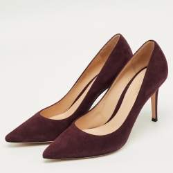 Pre Owned Gianvito Rossi Burgundy Suede Gianvito Pointed Toe Pumps Size 39