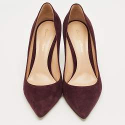 Pre Owned Gianvito Rossi Burgundy Suede Gianvito Pointed Toe Pumps Size 39