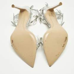 Pre Owned صندل جانفيتو روسي فلاڤيا فضي جلد وبي في سي سليج باك مقاس 39