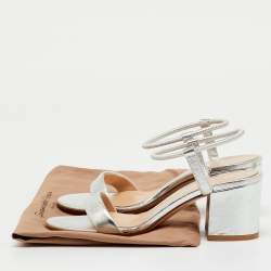Pre Owned Gianvito Rossi Silver Metallic Leather Nikki Ankle Strap Sandals Size 36