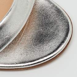 Pre Owned Gianvito Rossi Silver Metallic Leather Nikki Ankle Strap Sandals Size 36
