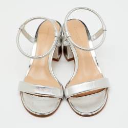 Pre Owned Gianvito Rossi Silver Metallic Leather Nikki Ankle Strap Sandals Size 36