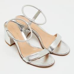 Pre Owned Gianvito Rossi Silver Metallic Leather Nikki Ankle Strap Sandals Size 36
