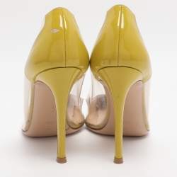 Pre Owned Gianvito Rossi Cream/Yellow Patent Leather And PVC Plexi Pointed Toe Pumps Size 35