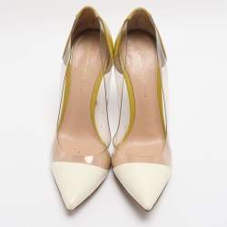 Pre Owned Gianvito Rossi Cream/Yellow Patent Leather And PVC Plexi Pointed Toe Pumps Size 35