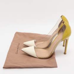 Pre Owned Gianvito Rossi Cream/Yellow Patent Leather And PVC Plexi Pointed Toe Pumps Size 35