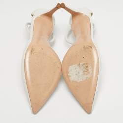 Pre Owned Gianvito Rossi White Leather Pointed Toe Ankle Strap Pumps Size 38