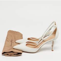 Pre Owned Gianvito Rossi White Leather Pointed Toe Ankle Strap Pumps Size 38