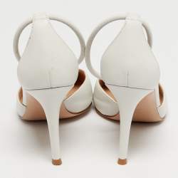 Pre Owned Gianvito Rossi White Leather Pointed Toe Ankle Strap Pumps Size 38