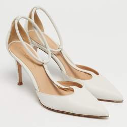 Pre Owned Gianvito Rossi White Leather Pointed Toe Ankle Strap Pumps Size 38