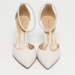 Pre Owned Gianvito Rossi White Leather Pointed Toe Ankle Strap Pumps Size 38