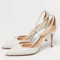 Pre Owned Gianvito Rossi White Leather Pointed Toe Ankle Strap Pumps Size 38