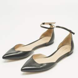 Pre Owned Gianvito Rossi Black Leather Gia Ankle Strap Ballet Flats Size 39