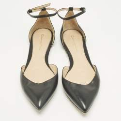 Pre Owned Gianvito Rossi Black Leather Gia Ankle Strap Ballet Flats Size 39