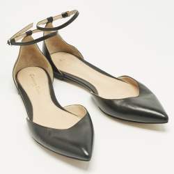 Pre Owned Gianvito Rossi Black Leather Gia Ankle Strap Ballet Flats Size 39