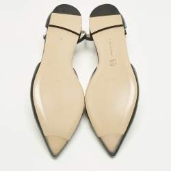 Pre Owned Gianvito Rossi Black Leather Gia Ankle Strap Ballet Flats Size 39