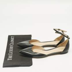 Pre Owned Gianvito Rossi Black Leather Gia Ankle Strap Ballet Flats Size 39