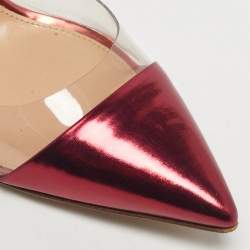 Pre Owned Gianvito Rossi Pink/Transparent Leather And PVC Plexi Pointed Toe Pumps Size 37.5