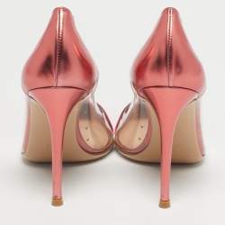 Pre Owned Gianvito Rossi Pink/Transparent Leather And PVC Plexi Pointed Toe Pumps Size 37.5