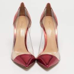 Pre Owned Gianvito Rossi Pink/Transparent Leather And PVC Plexi Pointed Toe Pumps Size 37.5