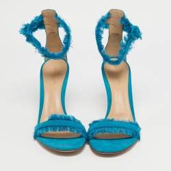 Pre Owned Gianvito Rossi Blue Suede Portofino Ankle Strap Sandals Size 39.5