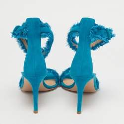 Pre Owned Gianvito Rossi Blue Suede Portofino Ankle Strap Sandals Size 39.5