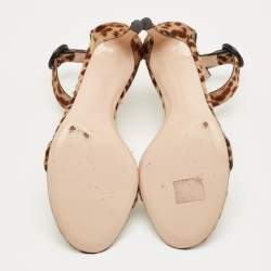 Pre Owned Gianvito Rossi Brown/Beige Leopard Print Calf Hair Portofino Ankle Strap Sandals Size 36.5