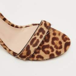 Pre Owned Gianvito Rossi Brown/Beige Leopard Print Calf Hair Portofino Ankle Strap Sandals Size 36.5
