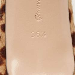 Pre Owned Gianvito Rossi Brown/Beige Leopard Print Calf Hair Portofino Ankle Strap Sandals Size 36.5