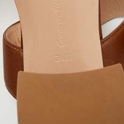 Pre Owned Gianvito Rossi Brown Leather Ring Toe Block Heel Slide Sandals Size 36.5