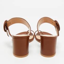 Pre Owned Gianvito Rossi Brown Leather Ring Toe Block Heel Slide Sandals Size 36.5