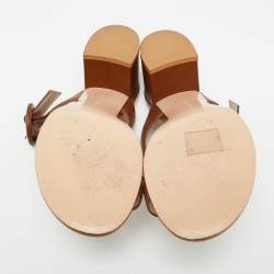 Pre Owned Gianvito Rossi Brown Leather Ring Toe Block Heel Slide Sandals Size 36.5