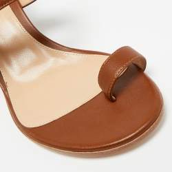 Pre Owned Gianvito Rossi Brown Leather Ring Toe Block Heel Slide Sandals Size 36.5