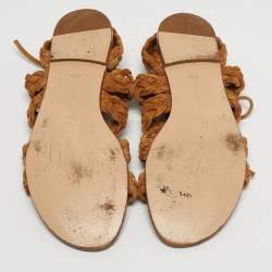 Pre Owned Gianvito Rossi Brown Ankle Tie Flat Sandals Size 35.5