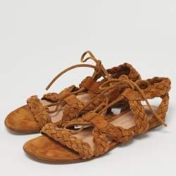 Pre Owned Gianvito Rossi Brown Ankle Tie Flat Sandals Size 35.5