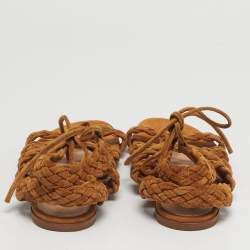 Pre Owned Gianvito Rossi Brown Ankle Tie Flat Sandals Size 35.5