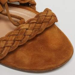 Pre Owned Gianvito Rossi Brown Ankle Tie Flat Sandals Size 35.5