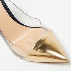 Pre Owned Gianvito Rossi Tricolor Denim and PVC Plexi Pumps Size 37.5