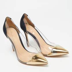 Pre Owned Gianvito Rossi Tricolor Denim and PVC Plexi Pumps Size 37.5