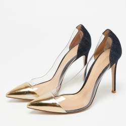 Pre Owned Gianvito Rossi Tricolor Denim and PVC Plexi Pumps Size 37.5