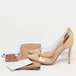Pre Owned Gianvito Rossi Transparent/Beige PVC and Suede Plexi Pumps Size 37.5