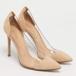 Pre Owned Gianvito Rossi Transparent/Beige PVC and Suede Plexi Pumps Size 37.5