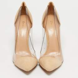 Pre Owned Gianvito Rossi Transparent/Beige PVC and Suede Plexi Pumps Size 37.5