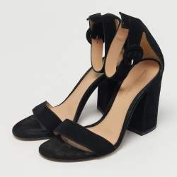 Pre Owned Gianvito Rossi Green Suede Portofino Block Heel Sandals Size 36